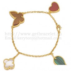 Van Cleef Arpels Lucky Alhambra 4 Motifs Bracelet Yellow Gold With Stone Combination 003