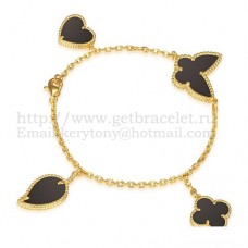 Van Cleef Arpels Lucky Alhambra 4 Motifs Bracelet Yellow Gold With Stone Combination 007