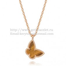 Van Cleef Arpels Lucky Alhambra Butterfly Necklace Pink Gold With Tigers Eye Mother Of Pearl