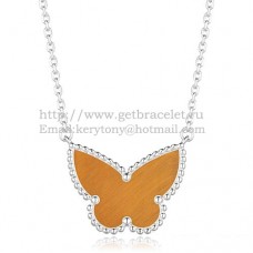 Van Cleef Arpels Lucky Alhambra Butterfly Pendant White Gold With Tigers Eye Mother Of Pearl