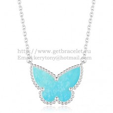 Van Cleef Arpels Lucky Alhambra Butterfly Pendant White Gold With Turquoise Mother Of Pearl