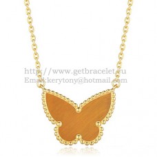 Van Cleef Arpels Lucky Alhambra Butterfly Pendant Yellow Gold With Tigers Eye Mother Of Pearl