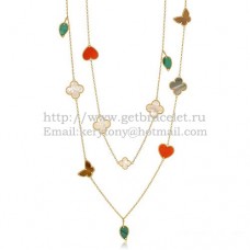 Van Cleef Arpels Lucky Alhambra Long Necklace Yellow Gold 12 Motifs Stone Combination