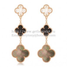 Van Cleef Arpels Magic Alhambra 3 Motifs Earrings Pink Gold With Stone Combination