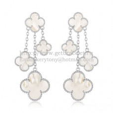 Van Cleef Arpels Magic Alhambra 4 Motifs Earrings White Gold With White Mother Of Pearl
