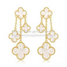 Van Cleef Arpels Magic Alhambra 4 Motifs Earrings Yellow Gold With White Mother Of Pearl