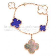 Van Cleef Arpels Magic Alhambra Bracelet 5 Motifs Pink Gold With White Gray Lapis Mother Of Pearl