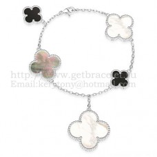 Van Cleef Arpels Magic Alhambra Bracelet 5 Motifs White Gold With White Gray Mother Of Pearl Black Agate
