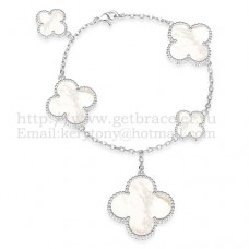 Van Cleef Arpels Magic Alhambra Bracelet 5 Motifs White Gold With White Mother Of Pearl