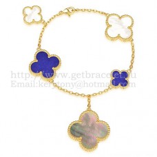 Van Cleef Arpels Magic Alhambra Bracelet 5 Motifs Yellow Gold With White Gray Lapis Mother Of Pearl