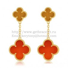 Van Cleef Arpels Magic Alhambra Earrings Yellow Gold With Tigers Eye Carnelian