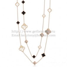 Van Cleef Arpels Magic Alhambra Necklace Pink Gold 16 Motifs With Black Agate White Gray Mother Of Pearl