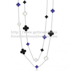 Van Cleef Arpels Magic Alhambra Necklace White Gold 16 Motifs With Black Onyx Lapis White Mother Of Pearl