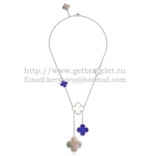 Van Cleef Arpels Magic Alhambra Necklace White Gold 6 Motifs With Gray White Lapis Mother Of Pearl