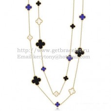 Van Cleef Arpels Magic Alhambra Necklace Yellow Gold 16 Motifs With Black Onyx Lapis White Mother Of Pearl