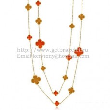 Van Cleef Arpels Magic Alhambra Necklace Yellow Gold 16 Motifs With Red Onyx Tigers Eye Mother Of Pearl