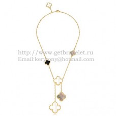 Van Cleef Arpels Magic Alhambra Necklace Yellow Gold 6 Motifs With White Gray Mother Of Pearl