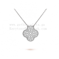 Van Cleef Arpels Magic Alhambra Pendant White Gold with Pave Diamonds