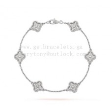 Van Cleef Arpels Sweet Alhambra Bracelet 6 Motifs White Gold With Pave Diamonds