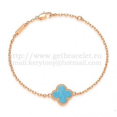Van Cleef Arpels Sweet Alhambra Bracelet Pink Gold With Turquoise Mother Of Pearl