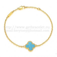 Van Cleef Arpels Sweet Alhambra Bracelet Yellow Gold With Turquoise Mother Of Pearl