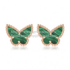 Van Cleef Arpels Sweet Alhambra Butterfly Earrings Pink Gold With Malachite Mother Of Pearl