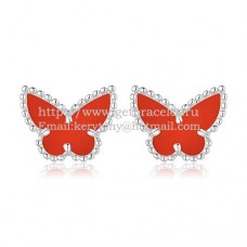 Van Cleef Arpels Sweet Alhambra Butterfly Earrings White Gold With Carnelian Mother Of Pearl