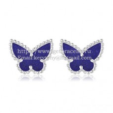 Van Cleef Arpels Sweet Alhambra Butterfly Earrings White Gold With Lapis Stone Mother Of Pearl