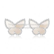 Van Cleef Arpels Sweet Alhambra Butterfly Earrings White Gold With White Mother Of Pearl