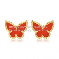 Van Cleef Arpels Sweet Alhambra Butterfly Earrings Yellow Gold With Carnelian Mother Of Pearl