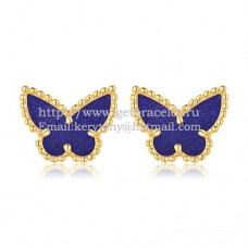 Van Cleef Arpels Sweet Alhambra Butterfly Earrings Yellow Gold With Lapis Stone Mother Of Pearl
