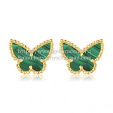 Van Cleef Arpels Sweet Alhambra Butterfly Earrings Yellow Gold With Malachite Mother Of Pearl
