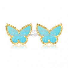 Van Cleef Arpels Sweet Alhambra Butterfly Earrings Yellow Gold With Turquoise Mother Of Pearl