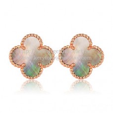 Van Cleef Arpels Sweet Alhambra Earrings Pink Gold With Gray Mother Of Pearl