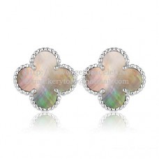 Van Cleef Arpels Sweet Alhambra Earrings White Gold With Gray Mother Of Pearl