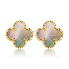 Van Cleef Arpels Sweet Alhambra Earrings Yellow Gold With Gray Mother Of Pearl