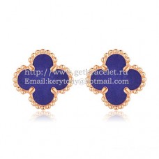 Van Cleef Arpels Sweet Alhambra Earrings Pink Gold With Lapis Stone Mother Of Pearl