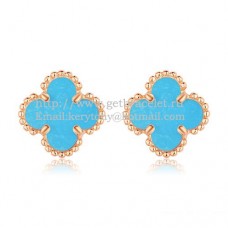 Van Cleef Arpels Sweet Alhambra Earrings Pink Gold With Turquoise Mother Of Pearl