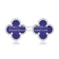 Van Cleef Arpels Sweet Alhambra Earrings White Gold With Lapis Stone Mother Of Pearl
