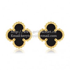 Van Cleef Arpels Sweet Alhambra Earrings Yellow Gold With Black Onyx Mother Of Pearl