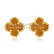 Van Cleef Arpels Sweet Alhambra Earrings Yellow Gold With Tigers Eye Mother Of Pearl