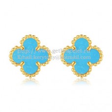 Van Cleef Arpels Sweet Alhambra Earrings Yellow Gold With Turquoise Mother Of Pearl