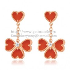 Van Cleef Arpels Sweet Alhambra Effeuillage Earrings Pink Gold With Carnelian Mother Of Pearl