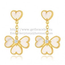 Van Cleef Arpels Sweet Alhambra Effeuillage Earrings Yellow Gold With White Mother Of Pearl