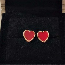 Van Cleef Arpels Sweet Alhambra Heart Earring Pink Gold Carnelian