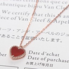 Van Cleef Arpels Sweet Alhambra Heart Pendant Pink Gold Carnelian