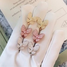 Van Cleef Arpels Two Butterfly Earrings with 70 Diamonds 3 Colors