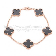 Van Cleef Arpels Alhambra Bracelet 5 Motifs Pink Gold With Black Agate Mother Of Pearl