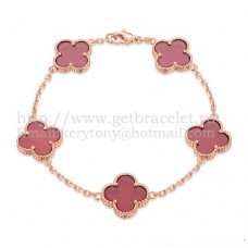 Van Cleef Arpels Alhambra Bracelet 5 Motifs Pink Gold With Carnelian Mother Of Pearl