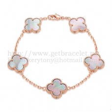 Van Cleef Arpels Alhambra Bracelet 5 Motifs Pink Gold With Gray Mother Of Pearl